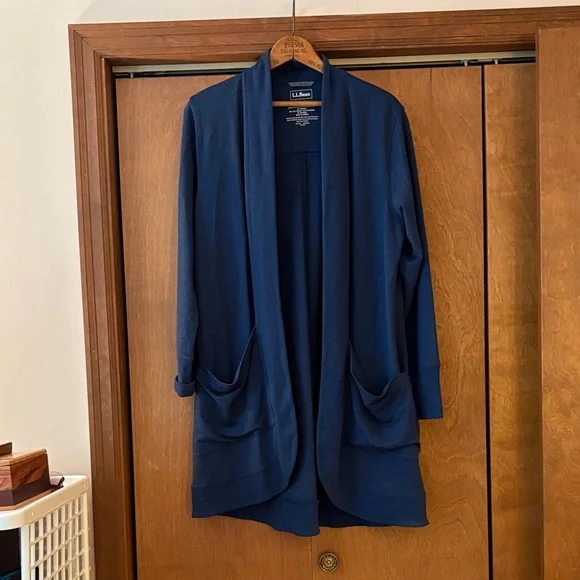 L.L. Bean Navy Open Front Cardigan - Picture 1 of 3